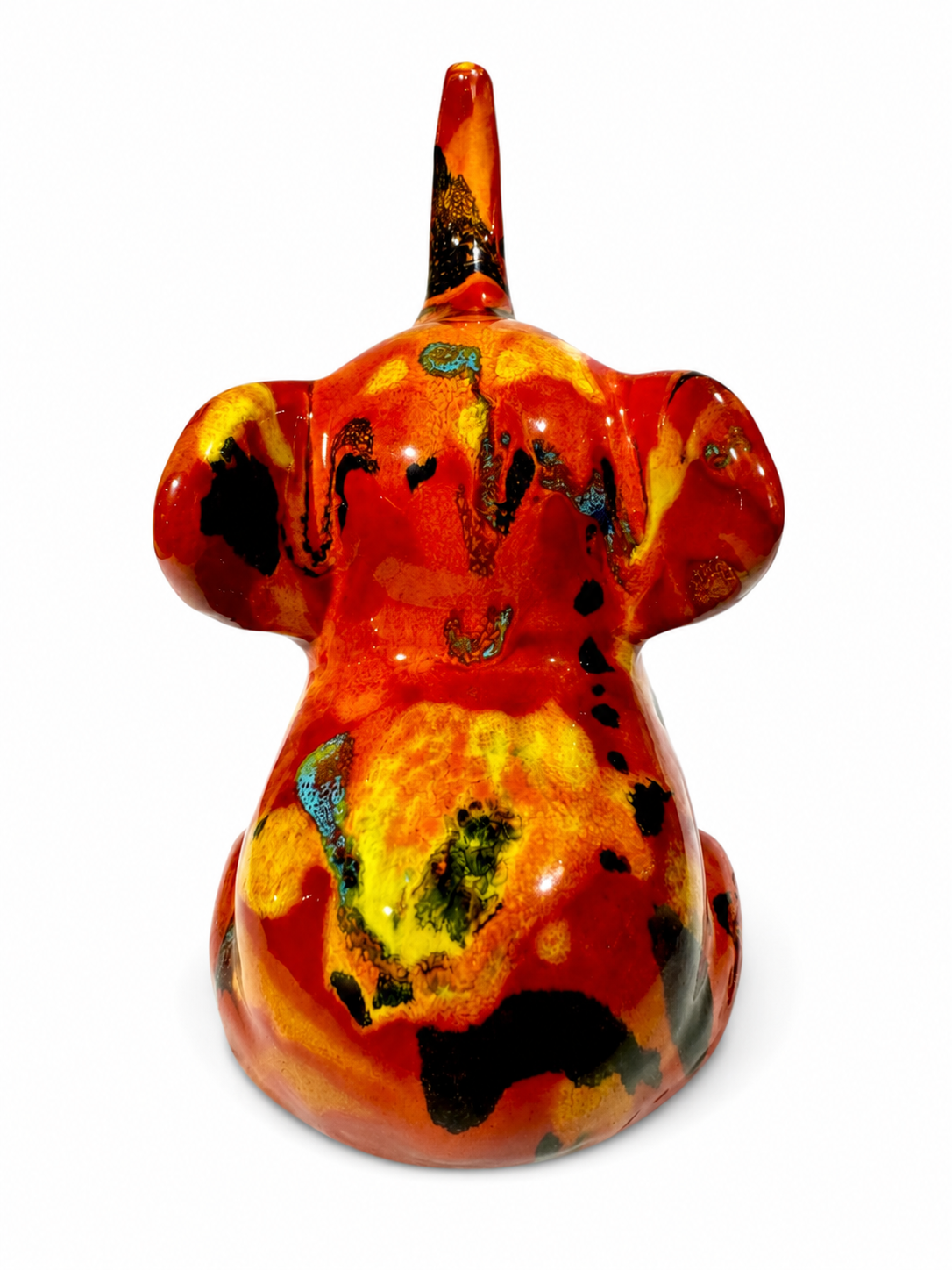 Elefantino in ceramica smaltata - base rossa e arancione