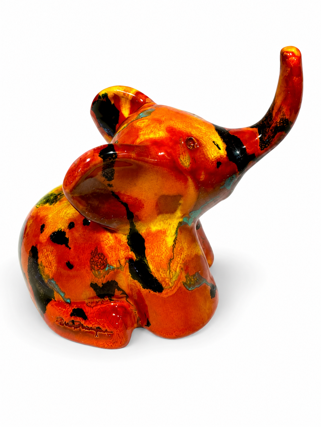 Elefantino in ceramica smaltata - base rossa e arancione
