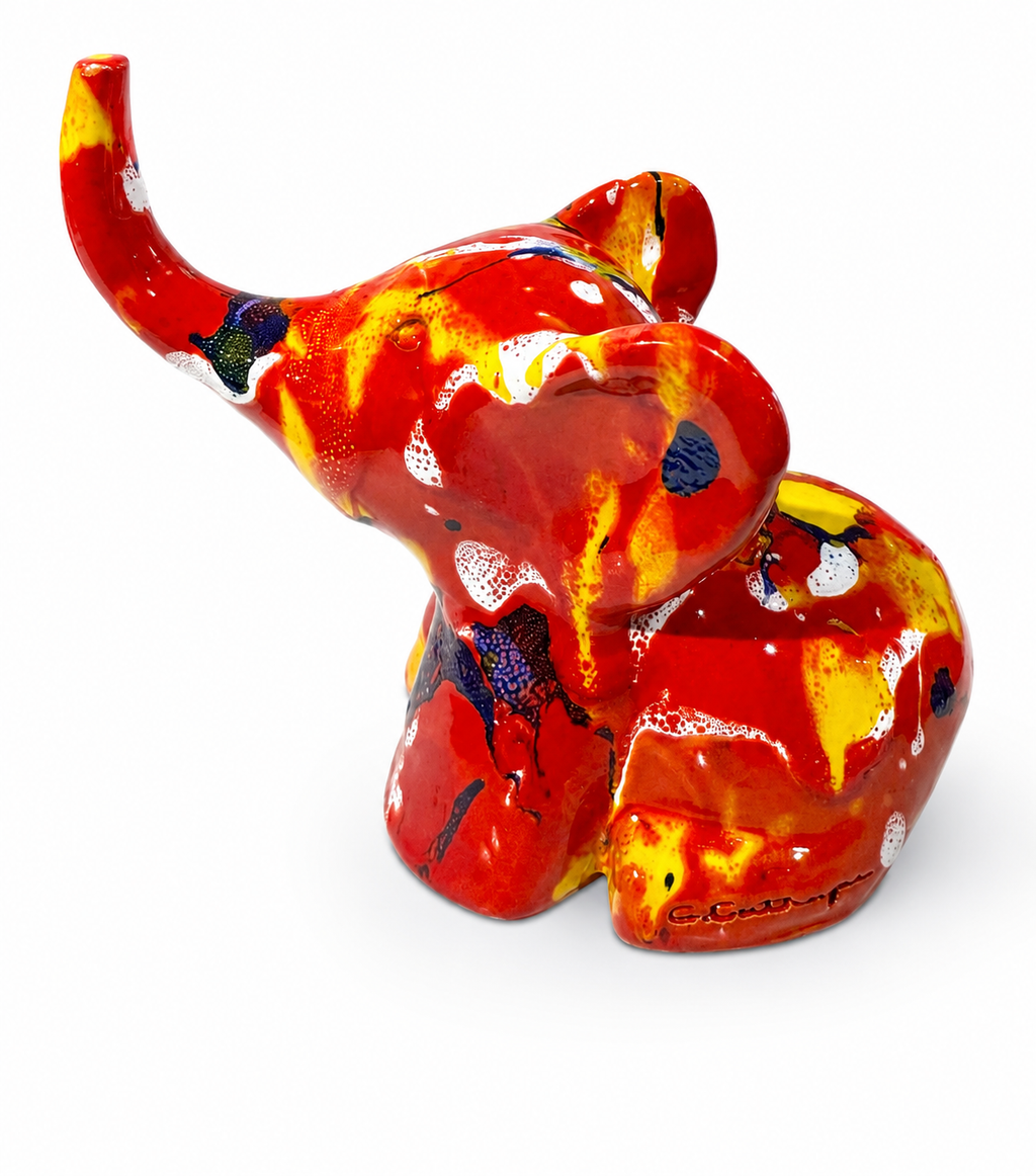 Elefantino in ceramica smaltata - base rossa