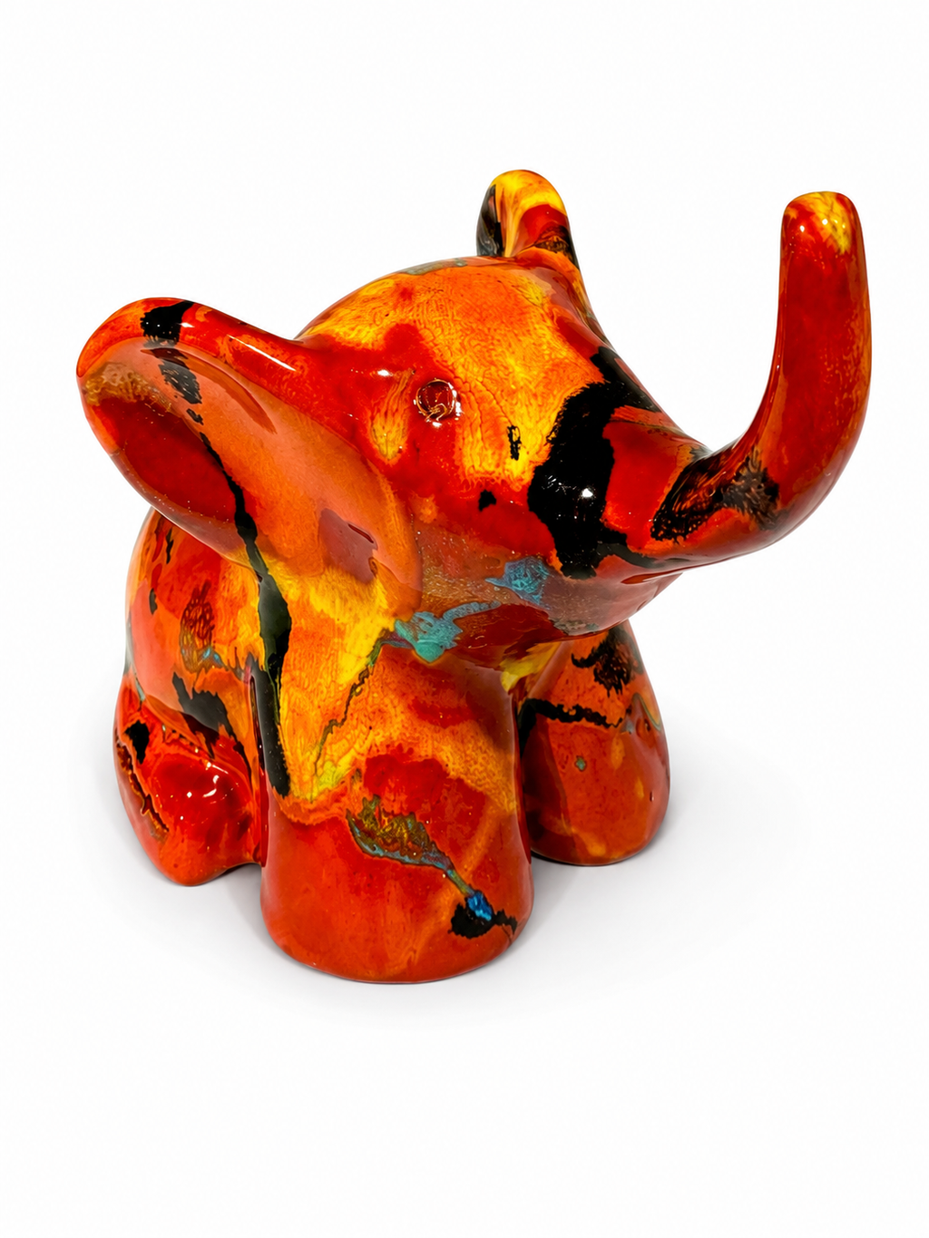 Elefantino in ceramica smaltata - base rossa e arancione