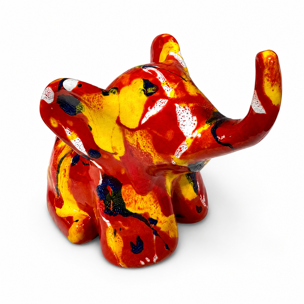 Elefantino in ceramica smaltata - base rossa