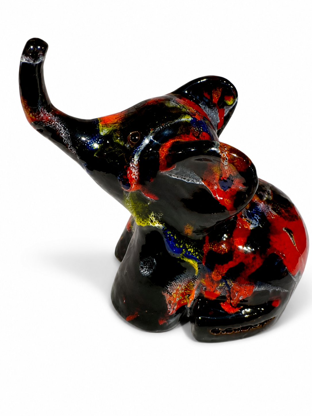 Elefantino di ceramica smaltata - base nera