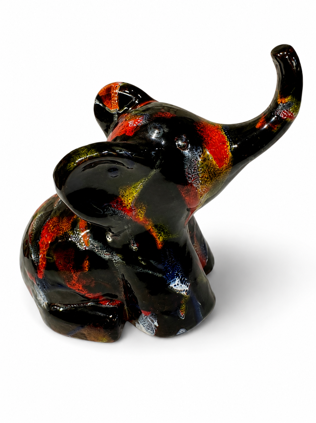 Elefantino di ceramica smaltata - base nera