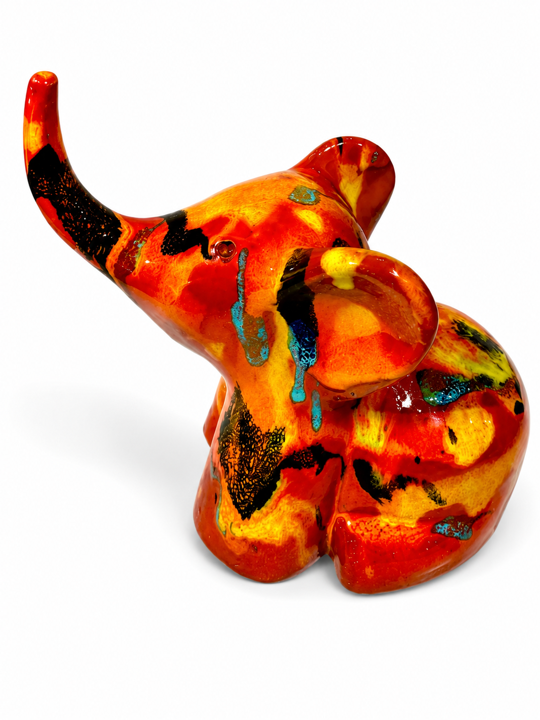 Elefantino in ceramica smaltata - base rossa e arancione